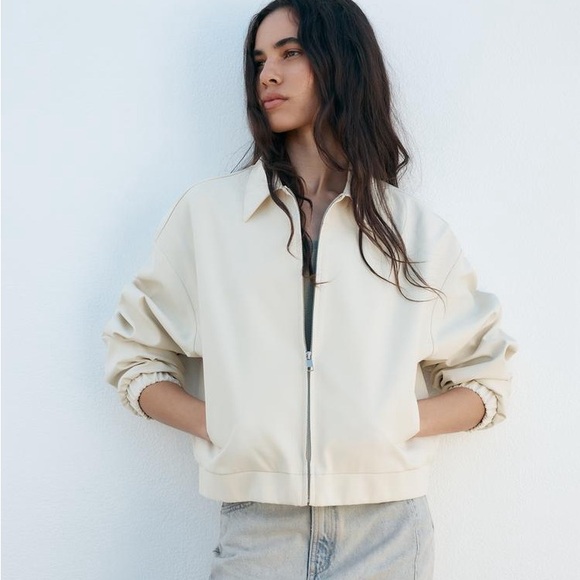 Zara Jackets & Blazers - Zara bomber Jacket coat casual cream zip up collar